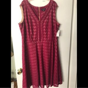 Charming Red A-Line Midi Dress, by ROZ & ALI, WITH V Neck , Sleeveless.